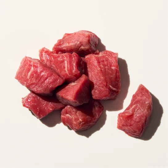 Chunks of raw beef